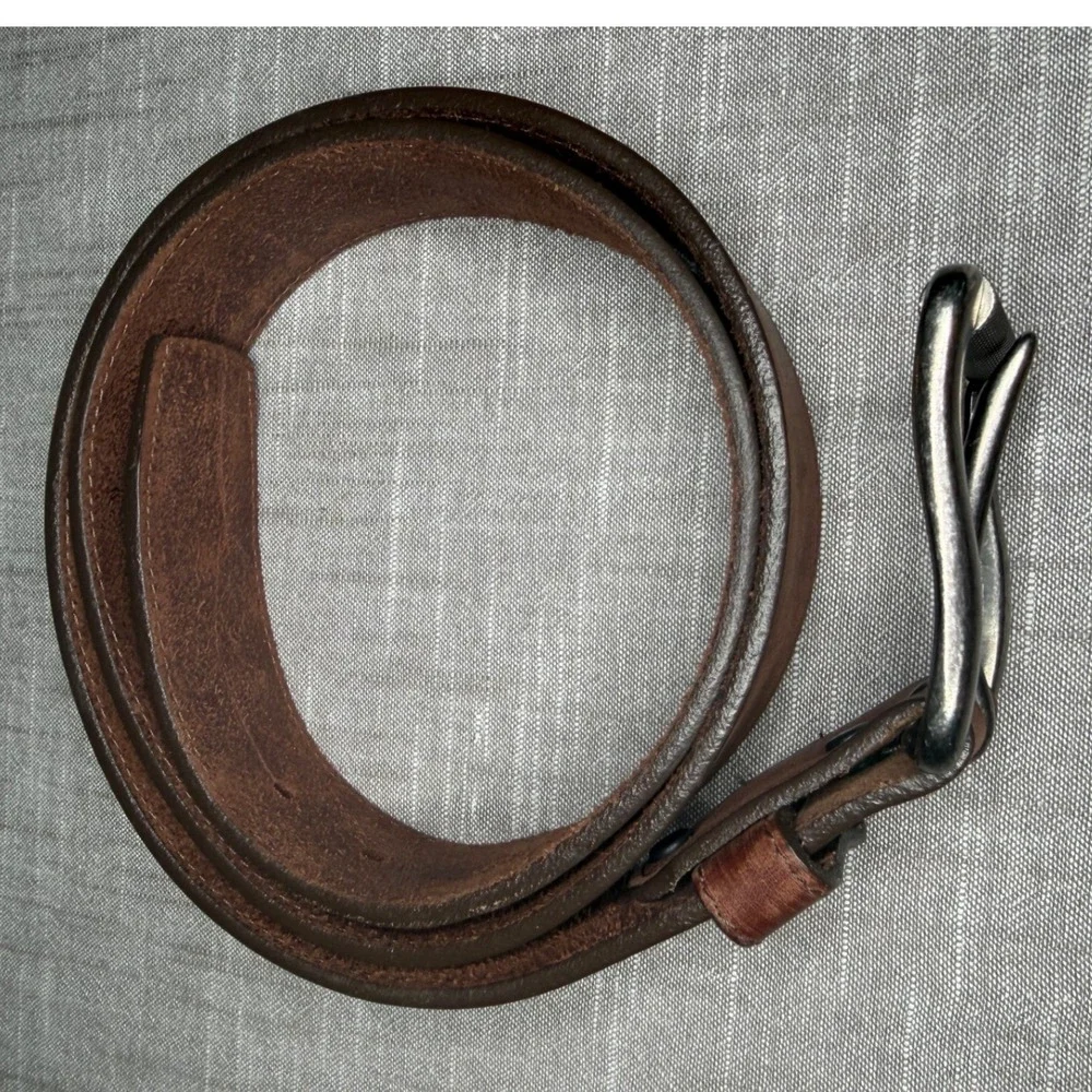 Justin Bent Rail Mens Brown Leather Belt 40 Western Made in USA Silver Buckle